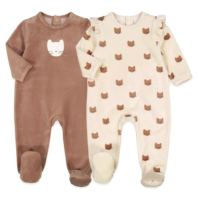 La Redoute Collections Σετ 2 βελουτέ πιτζάμες με σχέδιο γάτα