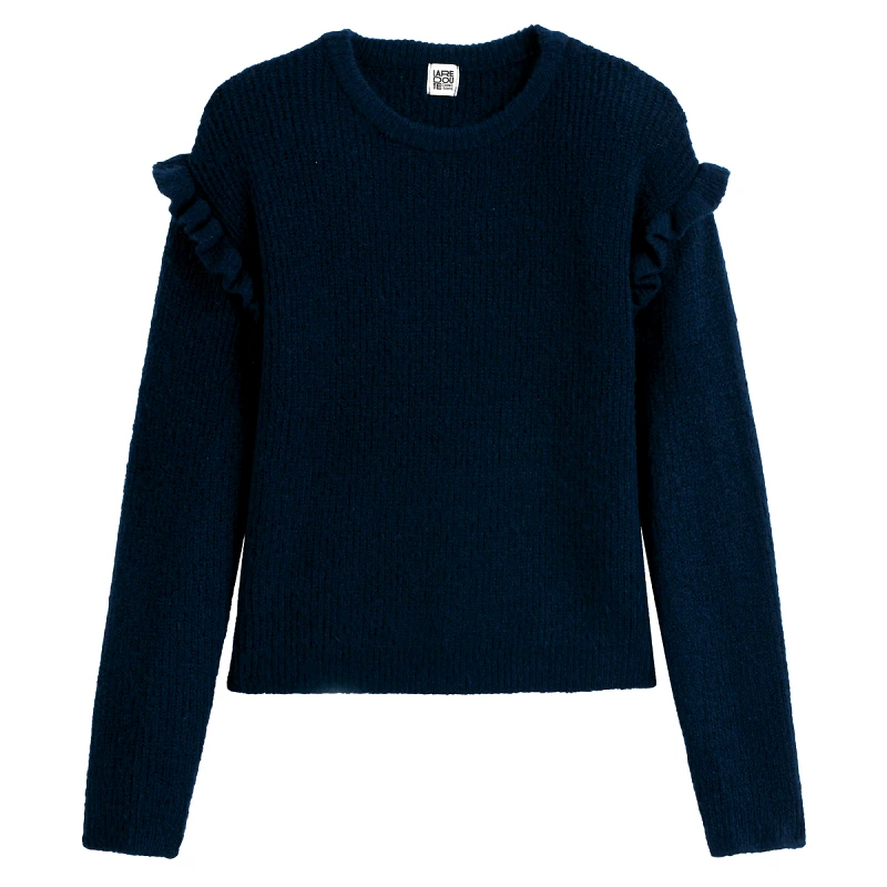 La Redoute Collections Λεπτό πλεκτό με στρογγυλή λαιμόκοψη και βολάν