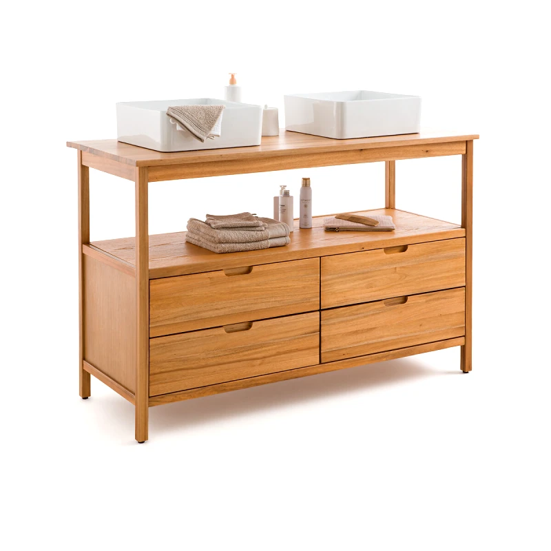 La Redoute Interieurs Έπιπλο για 2 νιπτήρες από ξύλο ακακίας Π130 εκ. Μ55xΠ130xΥ83cm