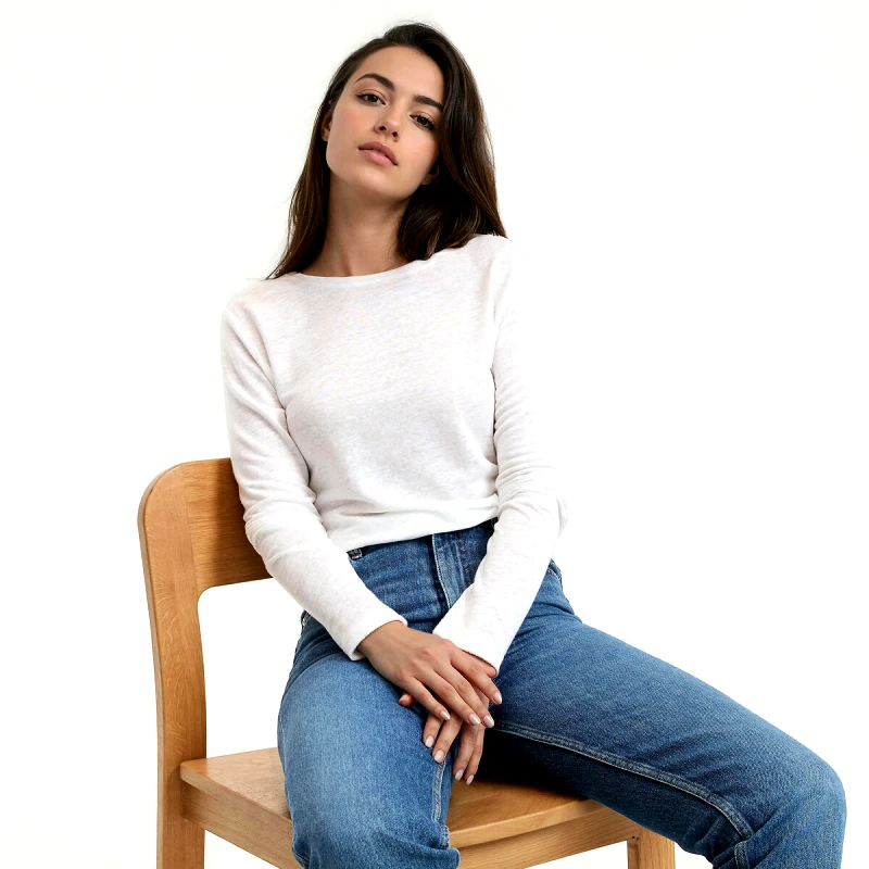 La Redoute Collections Λινό T-shirt με στρογγυλή λαιμόκοψη