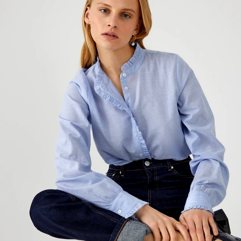 La Redoute Collections Μακρυμάνικο πουκάμισο με όρθιο λαιμό και βολάν