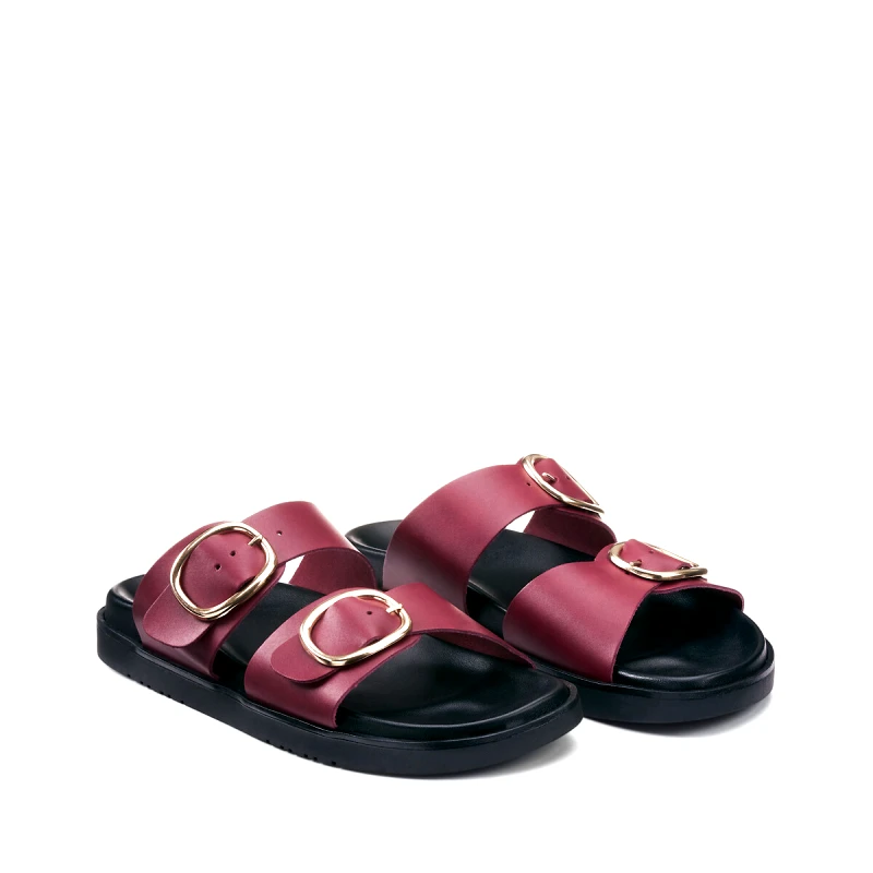 La Redoute Collections Δερμάτινα πέδιλα με διπλή αγκράφα