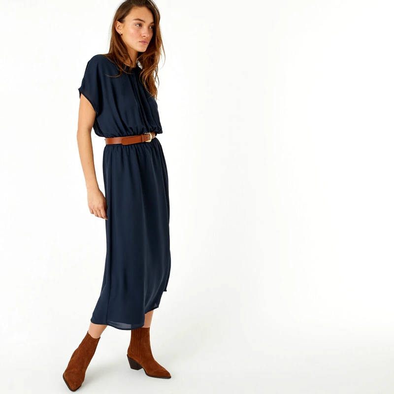La Redoute Collections Μακρύ εβαζέ φόρεμα με λάστιχο και σφηκοφωλιά στη μέση