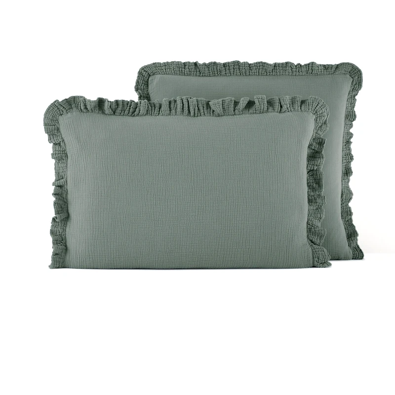 La Redoute Interieurs Μονόχρωμη μαξιλαροθήκη από βαμβακερή γάζα με βολάν 50x70 cm