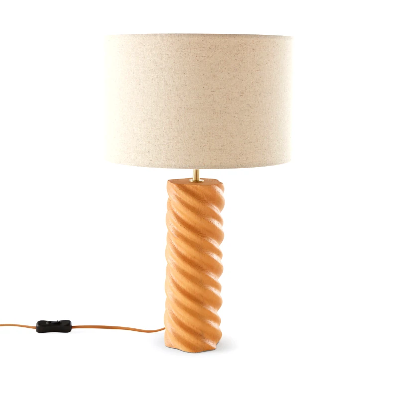 La Redoute Interieurs Επιτραπέζιο φωτιστικό από ξύλο δρυ και λινό Μ31xΠ31cm