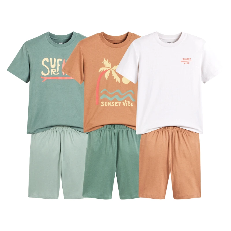 La Redoute Collections Σετ 3 βαμβακερές πιτζάμες με σορτς και μοτίβο σερφ