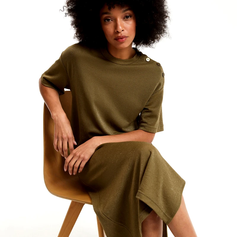 La Redoute Collections Κοντομάνικο μακρύ μεταλλιζέ φόρεμα σε ίσια γραμμή