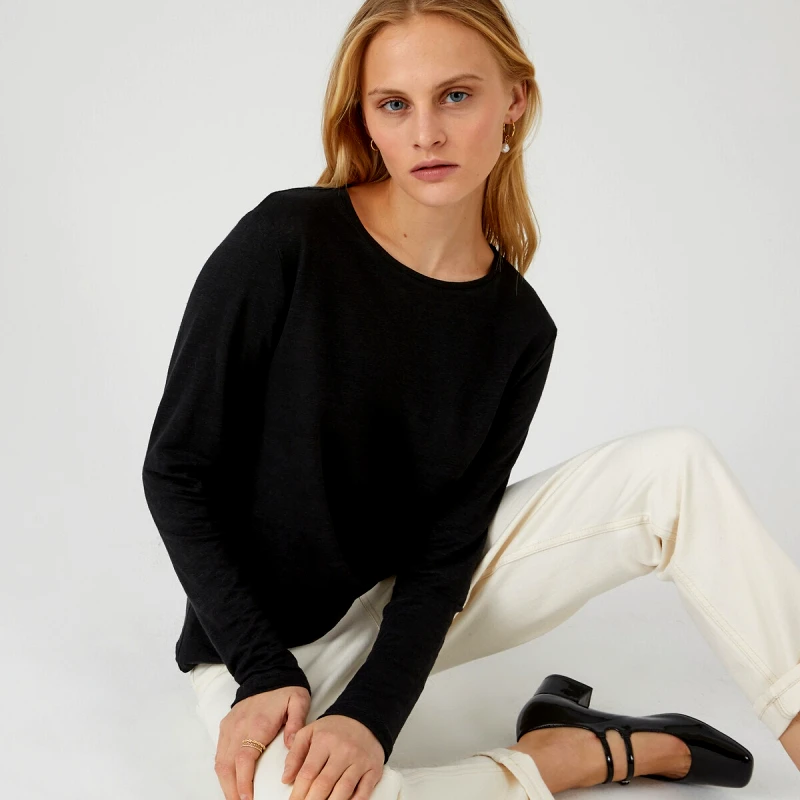 La Redoute Collections Λινό T-shirt με στρογγυλή λαιμόκοψη
