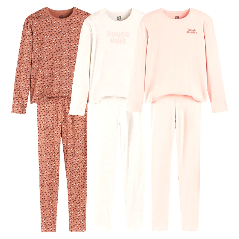 La Redoute Collections Σετ 3 πιτζάμες με μήνυμα και λεοπάρ μοτίβο
