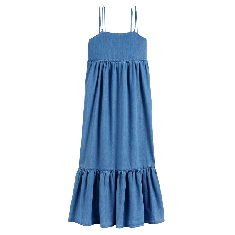 La Redoute Collections Μακρύ φόρεμα από ντένιμ με λεπτές τιράντες σε εβαζέ γραμμή