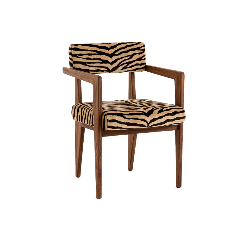 AM.PM Πολυθρόνα τραπεζαρίας από ξύλο καρυδιάς με animal print ταπετσαρία Μ55xΠ53xΥ80cm