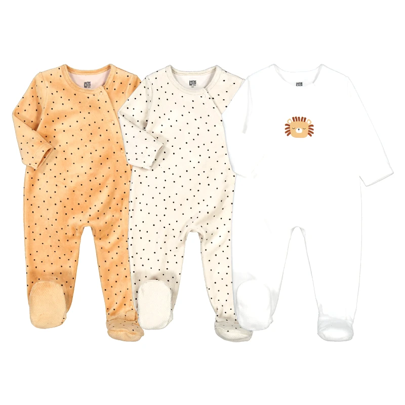 La Redoute Collections Σετ 3 βελουτέ πιτζαμάκια με πουά και μοτίβο λιοντάρι