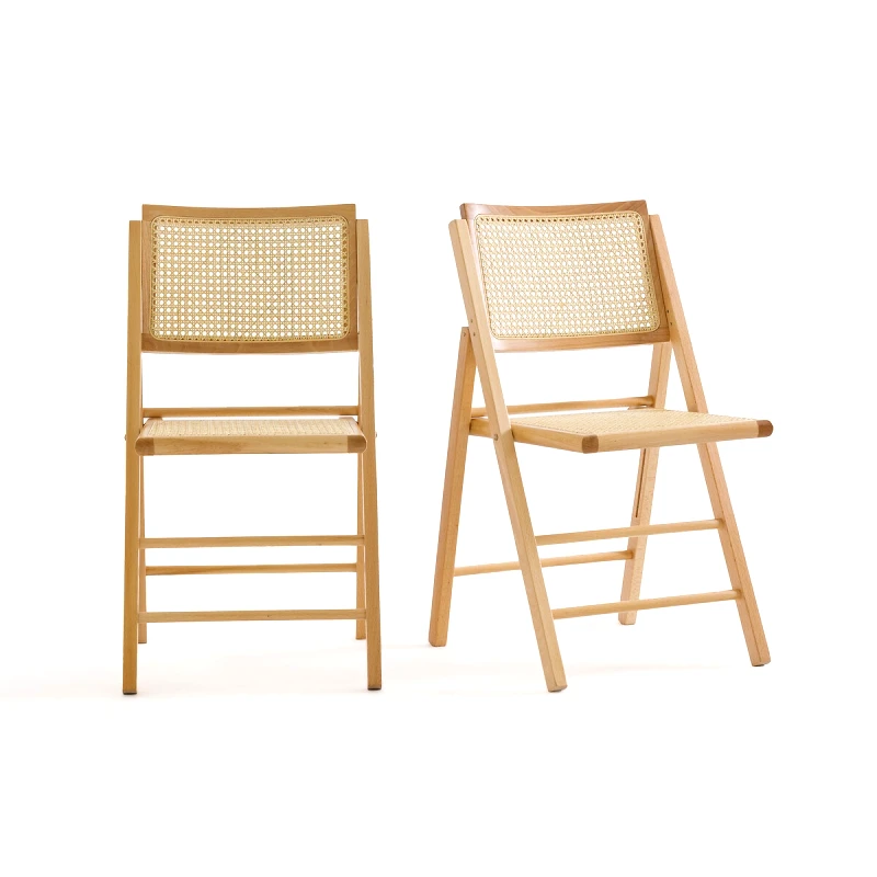 La Redoute Interieurs Σετ 2 πτυσσόμενες καρέκλες από ξύλο οξιάς και ψάθα Μ52xΠ44xΥ82cm