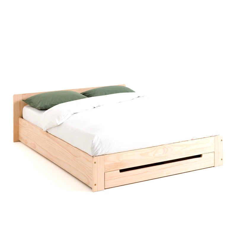 La Redoute Interieurs Κρεβάτι από μασίφ ξύλο πεύκου με τάβλες και συρτάρι Μ156xΠ194xΥ57cm