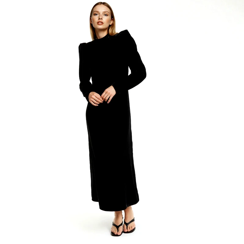 La Redoute Collections Μακρύ φαρδύ βελούδινο φόρεμα με μακριά μανίκια