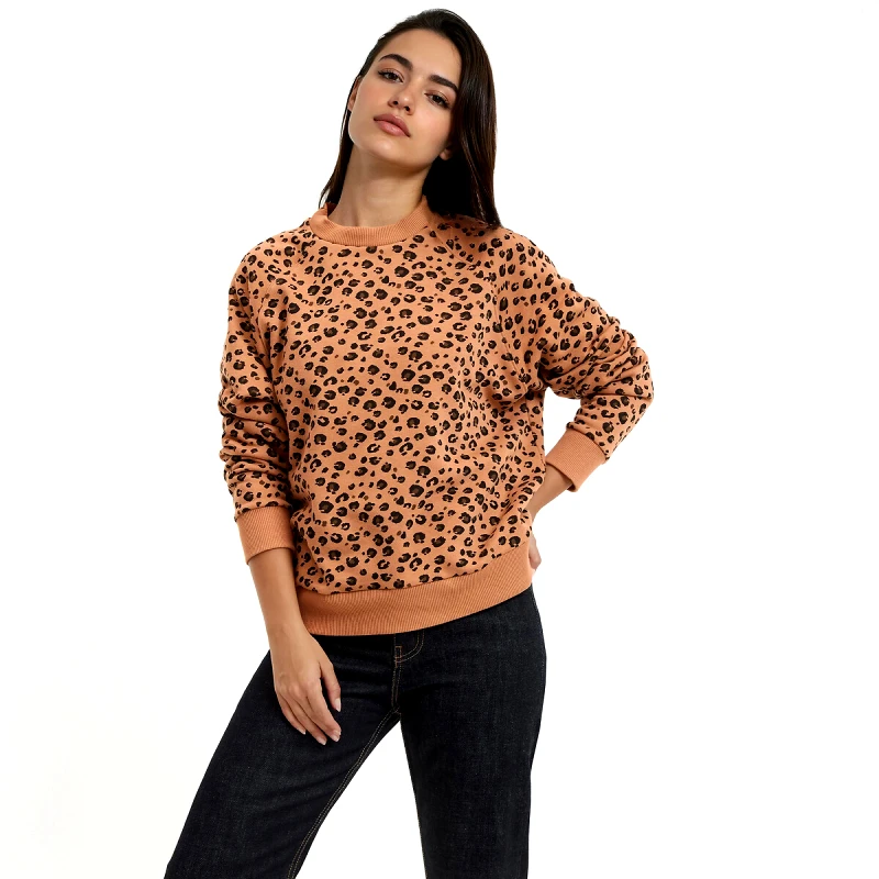La Redoute Collections Φαρδύ φούτερ από φανέλα με λεοπάρ μοτίβο