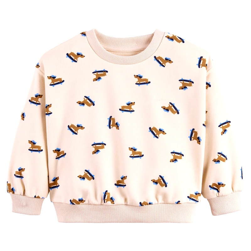 La Redoute Collections Φούτερ με στρογγυλή λαιμόκοψη και στάμπα σκύλους από φούτερ ύφασμα