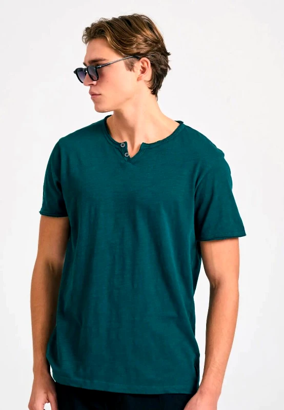 Funky Buddha Funky Buddha Ανδρικό T-Shirt με Henley Λαιμόκοψη FBM011-004-04 Μπλέ