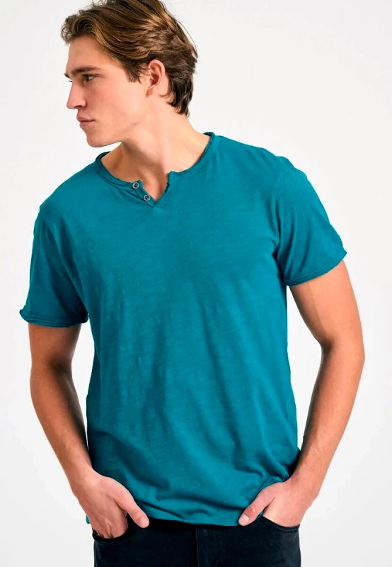 Funky Buddha Funky Buddha Ανδρικό T-Shirt με Henley Λαιμόκοψη FBM011-004-04 Μπλέ