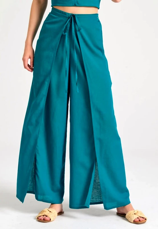Funky Buddha Funky Buddha Linen Blend Wide Leg Παντελόνα FBL011-103-02 Τιρκουάζ