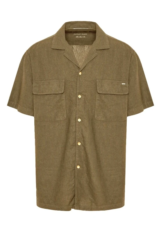 Funky Buddha Funky Buddha Ανδρικό Oversized Κοντομάνικο Πουκάμισο FBM011-008-05 Λαδί