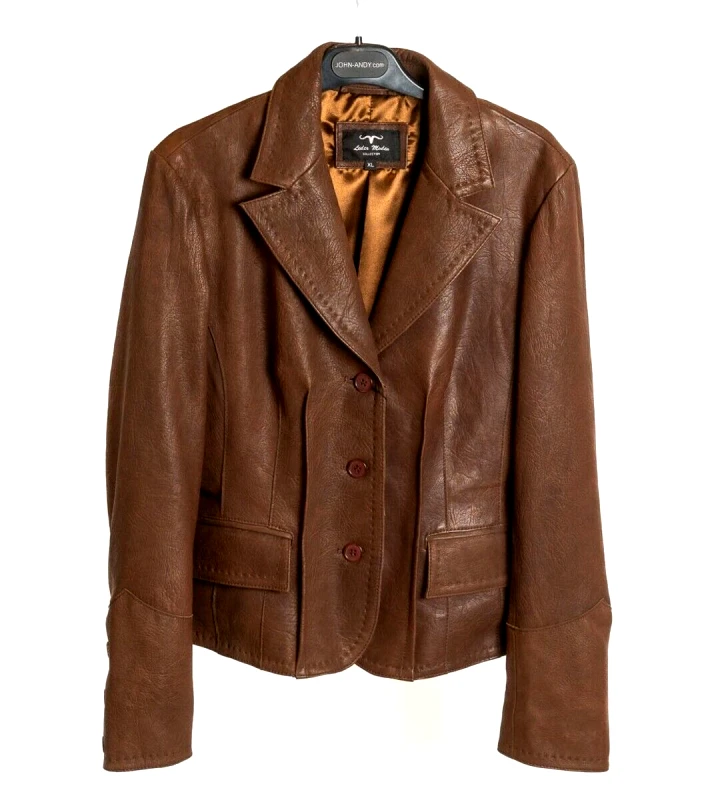 Leder Moden Leder Moden Γυναικείο Δερμάτινο Σακάκι Καφέ