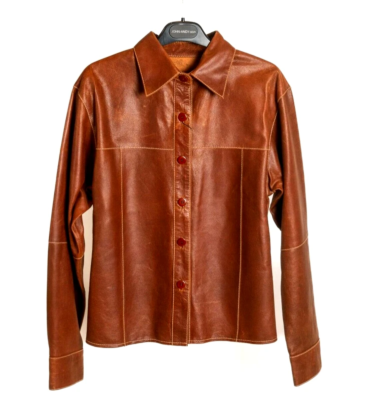 Leder Moden Leder Moden Γυναικείο Δερμάτινο Πουκάμισο Καφέ