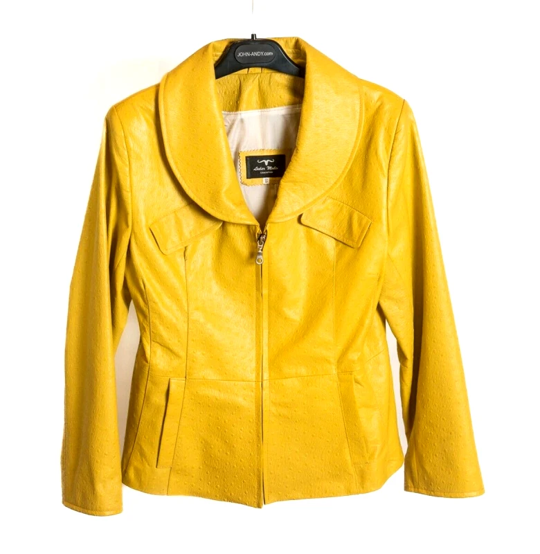 Leder Moden Leder Moden Γυναικείο Δερμάτινο Jacket Κίτρινο