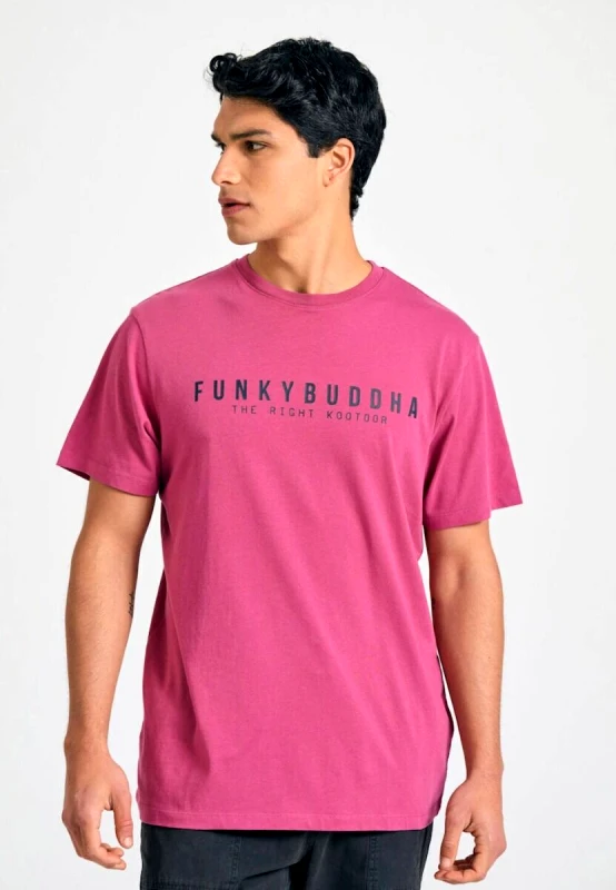 Funky Buddha Funky Buddha Ανδρικό Κοντομάνικο T-Shirt με τύπωμα FBM011-011-04 Ρόζ