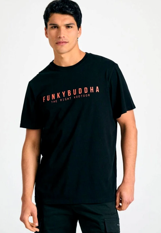 Funky Buddha Funky Buddha Ανδρικό Κοντομάνικο T-Shirt με τύπωμα FBM011-011-04 Μαύρο