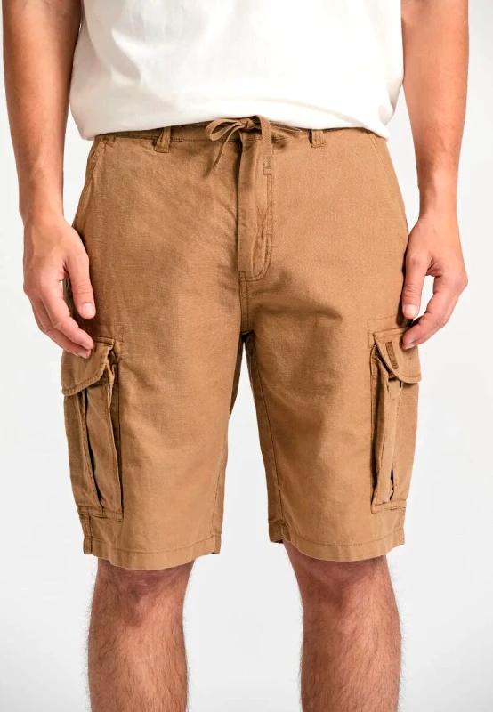 Funky Buddha Funky Buddha Ανδρική Loose fit linen blend cargo βερμούδα FBM011-032-03 Μπέζ