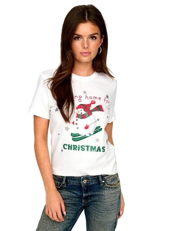 Only Only XMas Life Yrsa Christmas Γυναικείο Κοντομάνικο T-Shirt με Τύπωμα 15219616 Λευκό