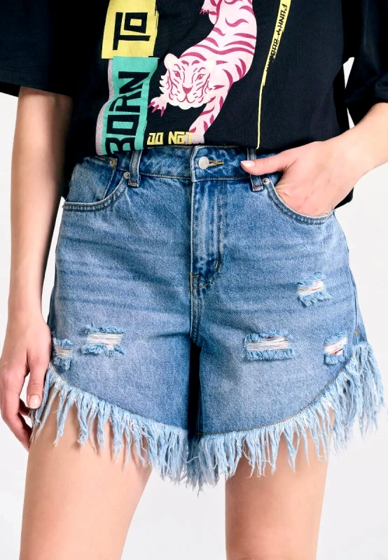 Funky Buddha Funky Buddha Γυναικείο Boyfriend Jean Shorts FBL011-165-03 Μπλέ