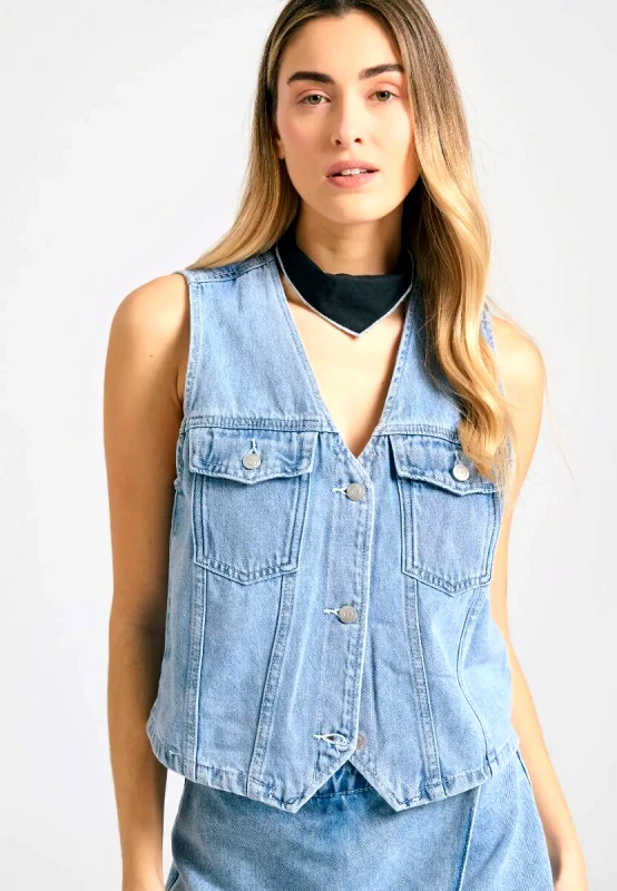 Funky Buddha Funky Buddha Γυναικείο Τζιν Γιλέκο FBL011-162-01 Ανοιχτό Μπλέ