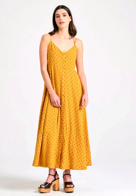 Funky Buddha Funky Buddha Γυναικείo Λινό Maxi Φόρεμα FBL011-107-13 Μουσταρδί