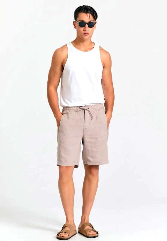 Funky Buddha Funky Buddha Ανδρική Comfort fit garment dyed λινή βερμούδα FBM011-009-03 Γκρι Μπεζ