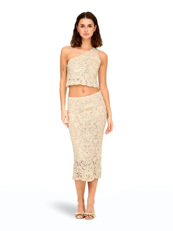 Only Only Alberte Mid Waist Long Skirt 15344887 Nude-Ρόζ