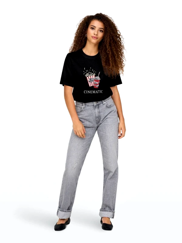 Only Only Burst Life Γυναικείο Κοντομάνικο Popcorn T-Shirt 15343431 Μαύρο