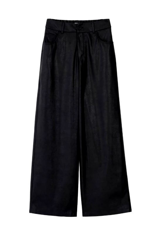 Philosophy Philosophy Leather Wide Leg Pants TR44545 Μαύρο