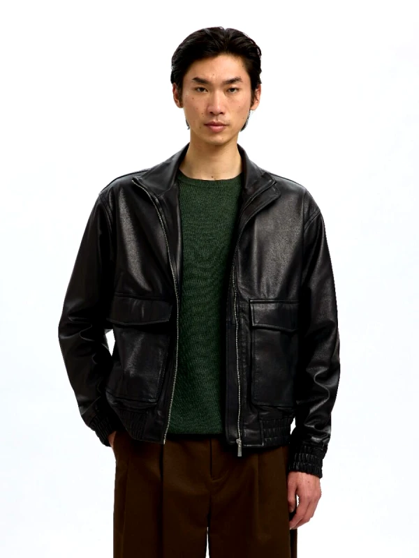 Selected Selected Josef Leather Bomber Jacket 16098284 Μαύρο