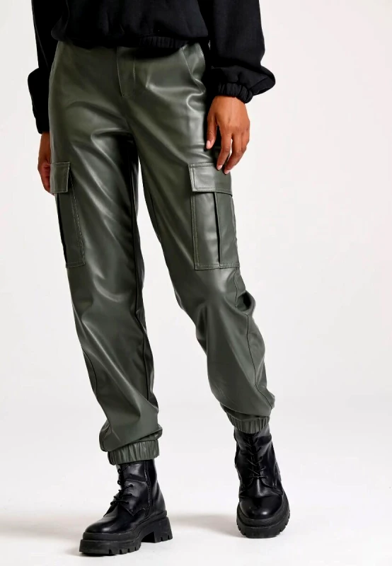 Funky Buddha Funky Buddha Γυναικείο Cargo Παντελόνι Δερματίνη FBL010-119-02 Πράσινο