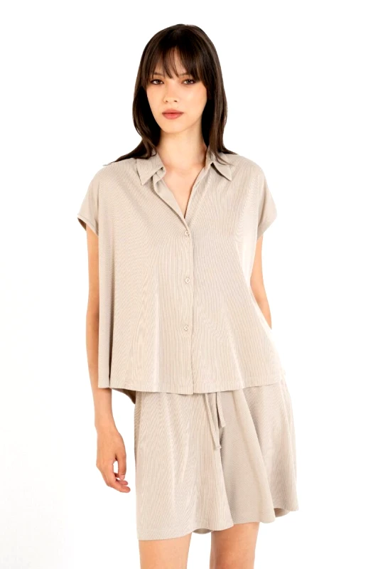 Philosophy Philosophy Ribbed Cropped Shirt SH77267 Μπέζ