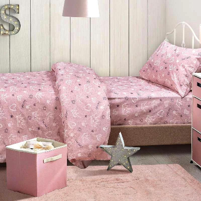 Beauty-Home ΠΑΙΔΙΚΟ ΣΕΤ ΠΑΠΛΩΜΑ ΜΟΝΟ PRINCESS ART 6214 160X240 ΡΟΖ BEAUTY HOME