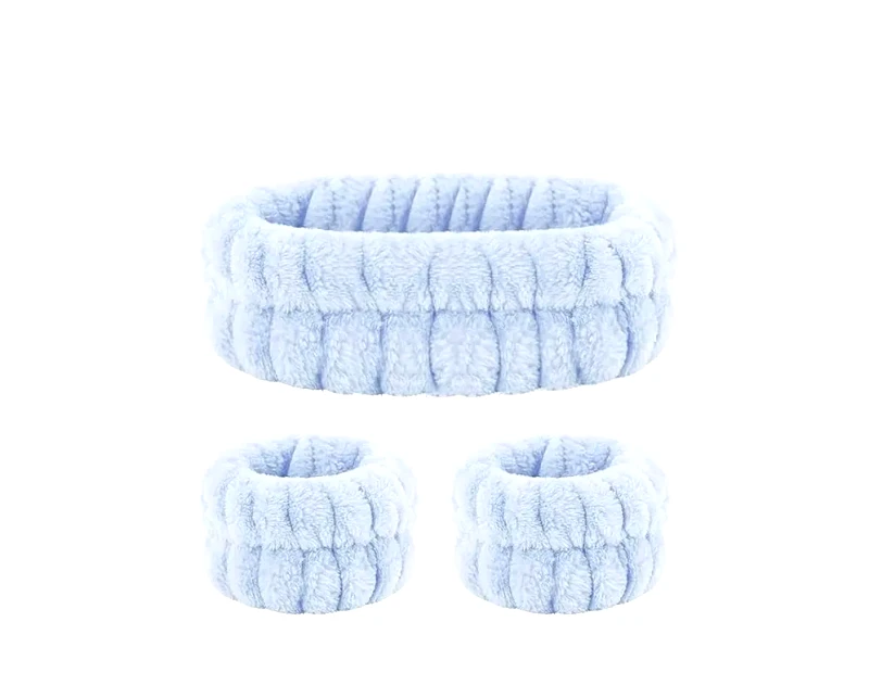 Bobby Warren Bobby Warren Plush Facial Headband With Wristbands Set - Baby Blue (3pcs)