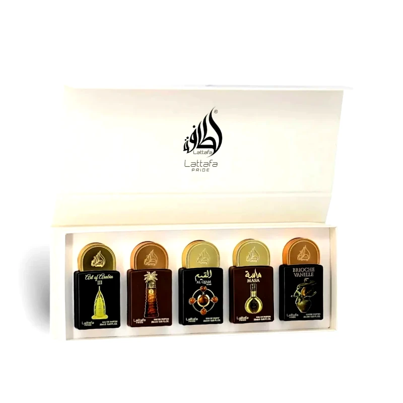 Lattafa Lattafa Pride Gift Set Collection No.4 Eau De Parfum (Art of Arabia III 20ml, Ajwaa 20ml, Al Qiam Gold 20ml, Masa 20ml & Brioche Vanille 20ml)
