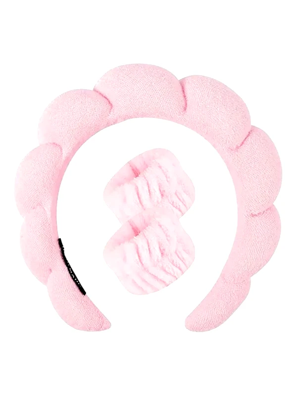Bobby Warren Bobby Warren Solid Bath Headband & Wrist Band Set - Pink (3pcs)