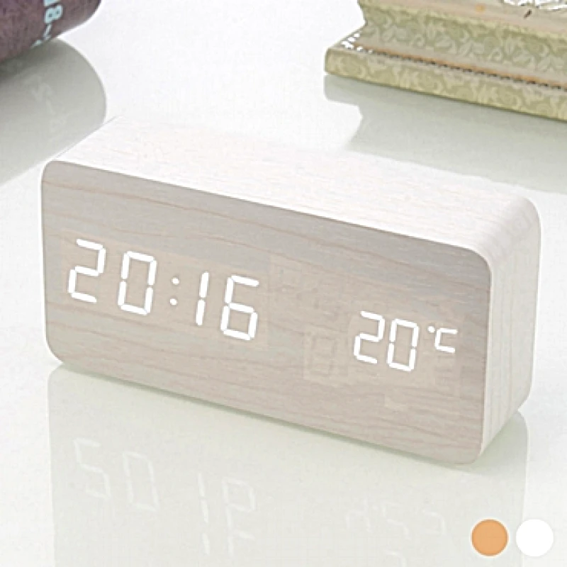 Ψηφιακό επιτραπέζιο ρολόι με όψη ξύλου - 15 εκ.