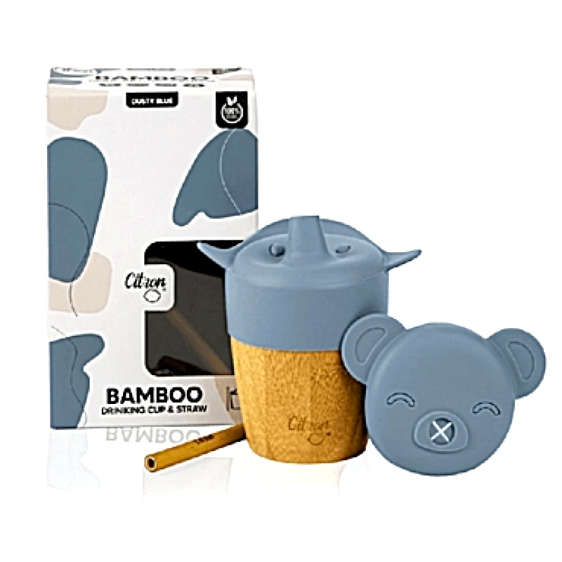 Ποτήρι bamboo με καλαμάκι - Μπλε 180ml | Citron