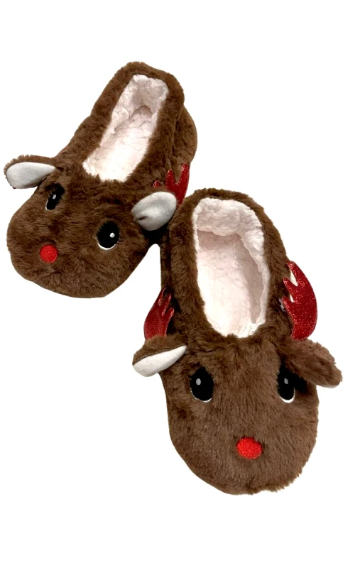 Χνουδωτή Παντόφλα Bunny Christmas Kids - Καφέ - LC5052-2 φωτογραφία