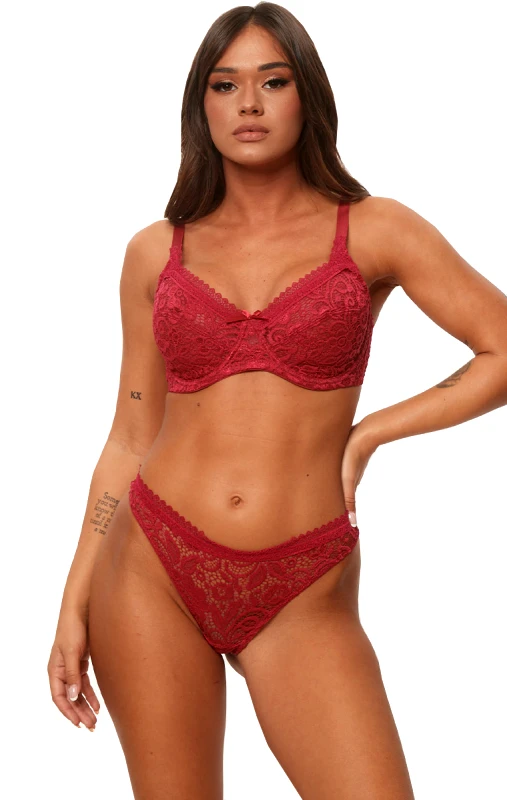 Lingerie Center Δαντελένιο Σετ Σουτιέν &amp; String Lezab - Μπορντό - LC6710-Μπορντό-75D/M